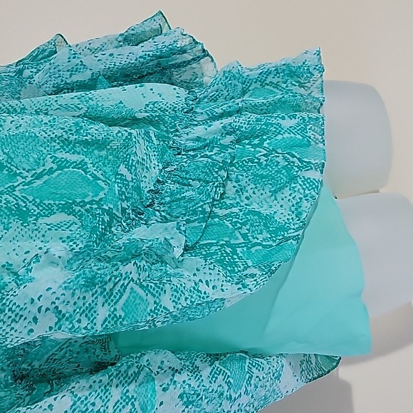 Diane Von Furstenberg Ruffle Silk Chiffon Blouse green teal sz Medium - Picture 5 of 8